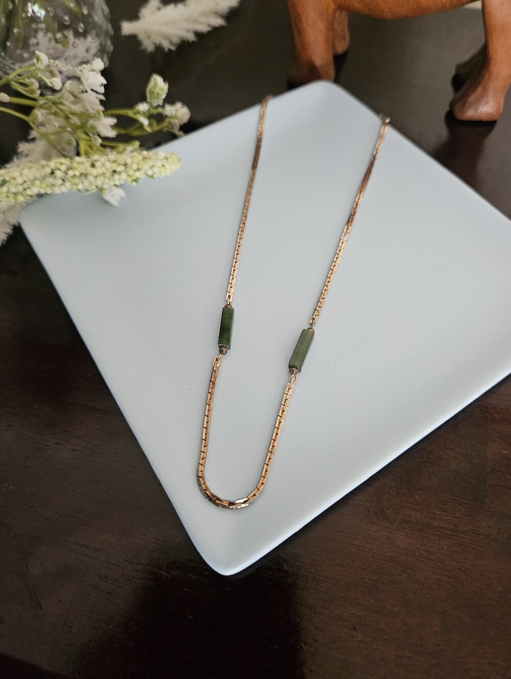Vintage Necklace W/Rectangular Jade Sticks - Picture 2 of 6